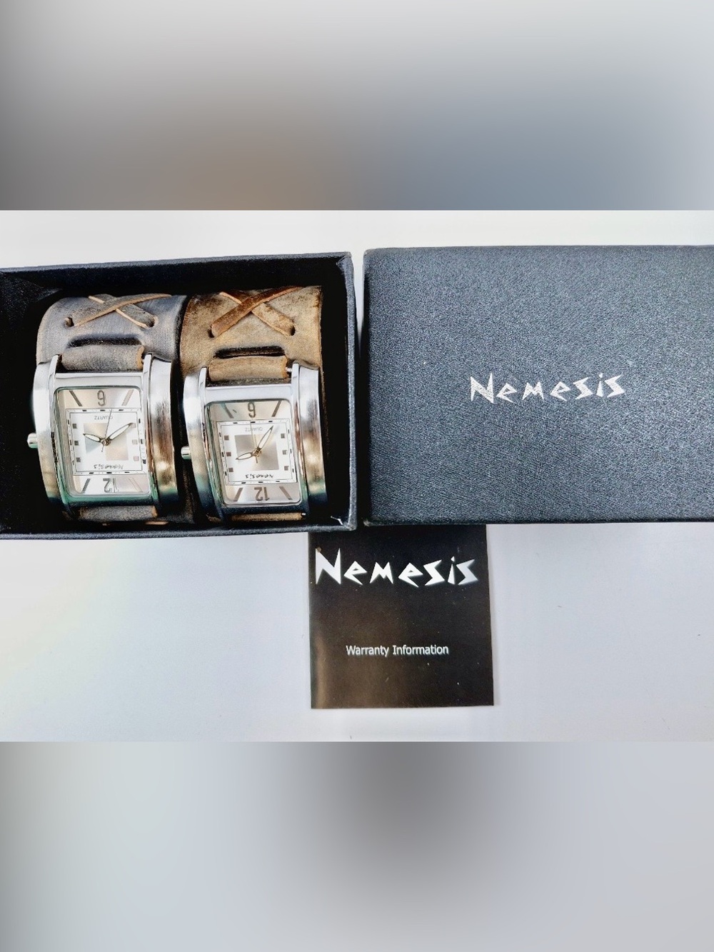 Nemesis 2pak Distressed Leather Cuff Watch Set (1 worn,, 1 new) Y2K